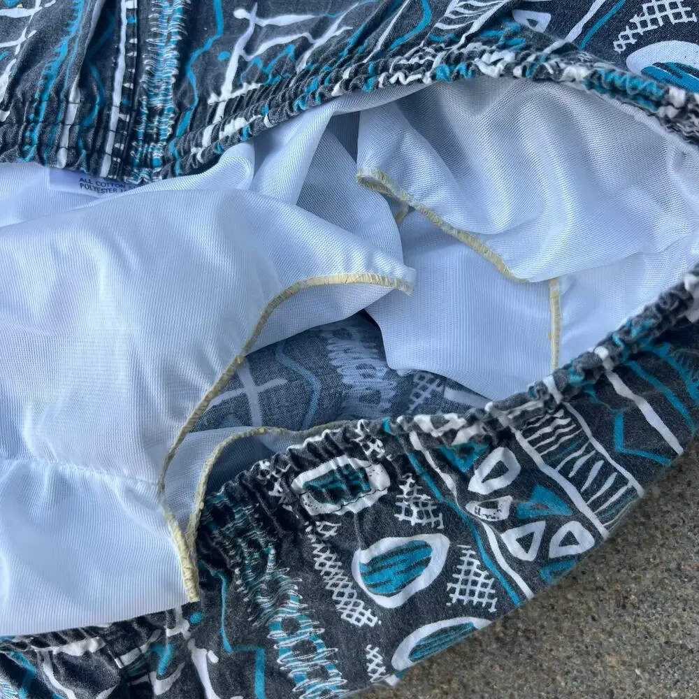 Vintage 90s Panic High Tide Men's Lined Swim Trunks Shorts Size LARGE Abstract
